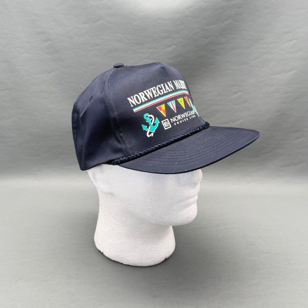 Vintage Norwegian Majesty Cruise Line Snapback Hat Cap Blue Triangle Headwear